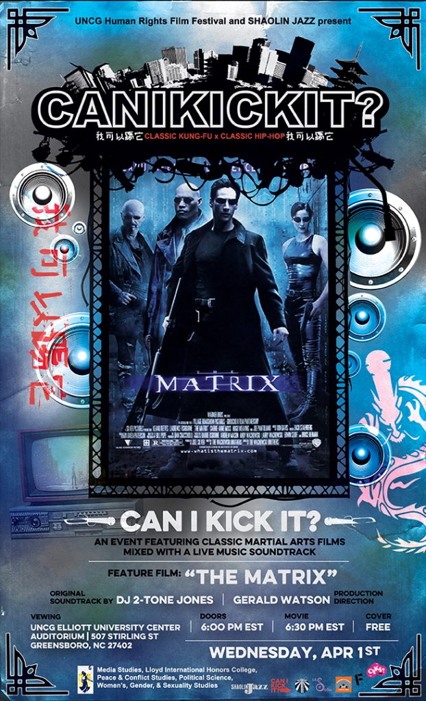 The Matrix mixed with a Live Music Sountrack, event poster for April 1, 2026